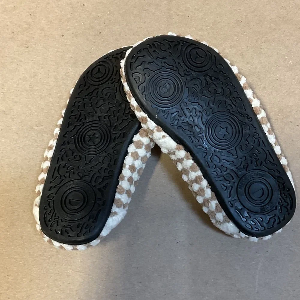 Adorable White and Beige Checkered Kids Slippers